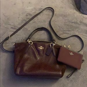 Coach burgundy purse with coin wristlet